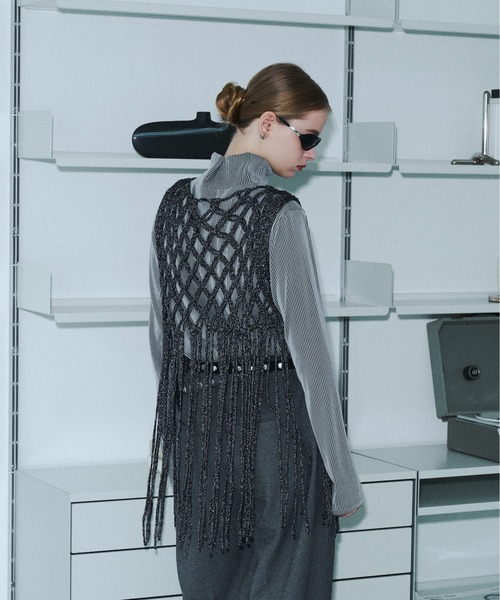 seyto(セイト)の「Fringe hand openwork knit vest / フリンジハンドオープンニットベスト(ベスト・メンズ・ブラック・FREE)」の3枚目の写真