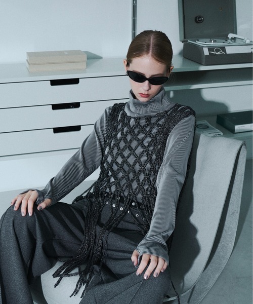 seyto(セイト)の「Fringe hand openwork knit vest / フリンジハンドオープンニットベスト(ベスト・メンズ・ブラック・FREE)」の13枚目の写真