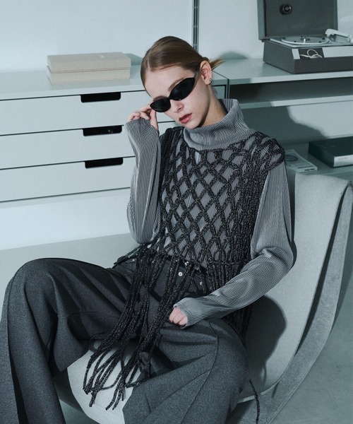 seyto(セイト)の「Fringe hand openwork knit vest / フリンジハンドオープンニットベスト(ベスト・メンズ・ブラック・FREE)」の15枚目の写真
