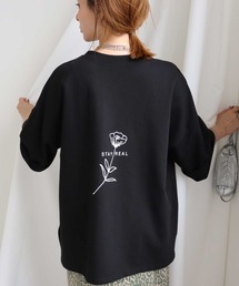 線画フラワーバックロゴプリントTEE