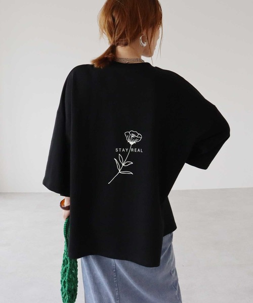 zena（ジェナ）の「線画フラワーバックロゴプリントTEE（Tシャツ/カットソー・レディース・オフホワイト/ブラック・FREE）」の4枚目の写真