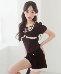 MAJESTIC LEGON | レーストリムサイドギャザートップス(Tシャツ/カットソー)