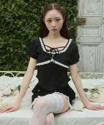 MAJESTIC LEGON | レーストリムサイドギャザートップス(Tシャツ/カットソー)