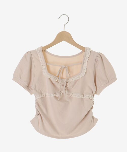 MAJESTIC LEGON(マジェスティックレゴン)の「レーストリムサイドギャザートップス(Tシャツ/カットソー・レディース・ピンク/ブラウン/ブラック・MEDIUM)」の13枚目の写真