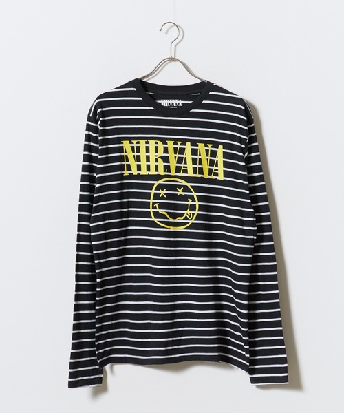 ROCK-OFF（ロックオフ）の「NIRVANA / ニルヴァーナ "Classic Happy Face" Black & White Striped T-shirt クラシックハッピーフェイス ボーダー Tシャツ 前面プリント 長袖 クルーネック ロンT バンドT メンズ レディース 2026年 秋 秋服 冬 冬服（Tシャツ/カットソー・メンズ・ブラック・S/M/L/XL）」の9枚目の写真