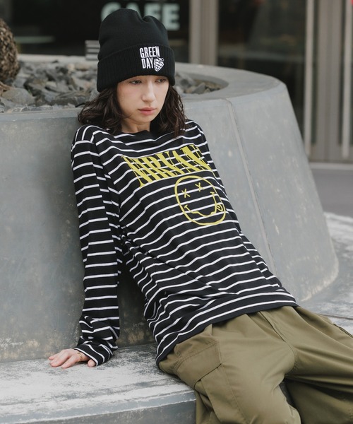 ROCK-OFF（ロックオフ）の「NIRVANA / ニルヴァーナ "Classic Happy Face" Black & White Striped T-shirt クラシックハッピーフェイス ボーダー Tシャツ 前面プリント 長袖 クルーネック ロンT バンドT メンズ レディース 2026年 秋 秋服 冬 冬服（Tシャツ/カットソー・メンズ・ブラック・S/M/L/XL）」の8枚目の写真