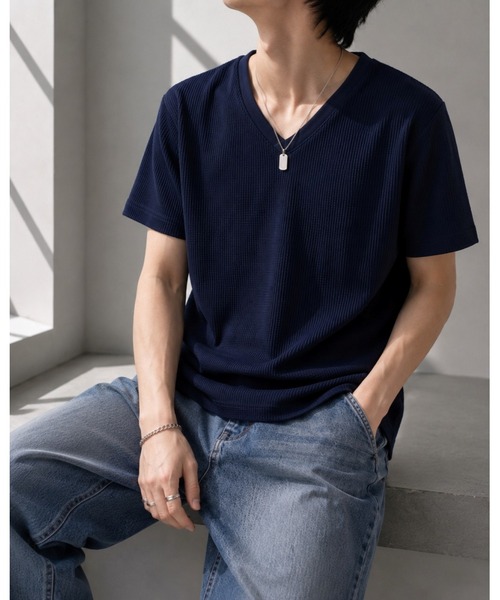 Bling Leads(ブリングリーズ)の「【Bls】 【ZM】【Bling Leads】サーマルワッフル V/N TEE(Tシャツ/カットソー・メンズ・ライトピンク/グレー/ネイビー/ブラック/カーキ/ホワイト・X-LARGE/LARGE/MEDIUM)」の1枚目の写真