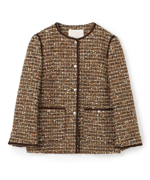 BALLSEY(ボールジィ)の「ヘアリーヤーンツイード クルーネックジャケット(ノーカラージャケット・レディース・ネイビー/ブラウン系その他・36)」の1枚目の写真