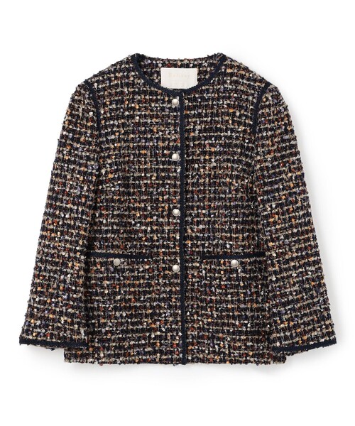 BALLSEY(ボールジィ)の「ヘアリーヤーンツイード クルーネックジャケット(ノーカラージャケット・レディース・ネイビー/ブラウン系その他・36)」の2枚目の写真