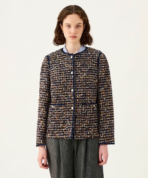 BALLSEY(ボールジィ)の「ヘアリーヤーンツイード クルーネックジャケット(ノーカラージャケット・レディース・ネイビー/ブラウン系その他・36)」の4枚目の写真