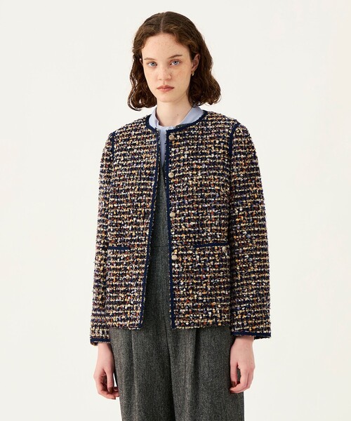 BALLSEY(ボールジィ)の「ヘアリーヤーンツイード クルーネックジャケット(ノーカラージャケット・レディース・ネイビー/ブラウン系その他・36)」の5枚目の写真