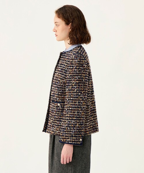 BALLSEY(ボールジィ)の「ヘアリーヤーンツイード クルーネックジャケット(ノーカラージャケット・レディース・ネイビー/ブラウン系その他・36)」の6枚目の写真