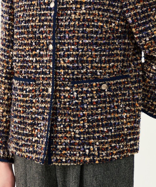 BALLSEY(ボールジィ)の「ヘアリーヤーンツイード クルーネックジャケット(ノーカラージャケット・レディース・ネイビー/ブラウン系その他・36)」の13枚目の写真