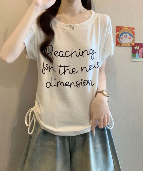 Girly Doll(ガーリードール)の「レタリングカットアウトサイドギャザーTシャツ(Tシャツ/カットソー・レディース・ブラック/ライトブルー/ホワイト・M/L)」の11枚目の写真