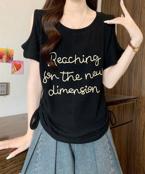 Girly Doll(ガーリードール)の「レタリングカットアウトサイドギャザーTシャツ(Tシャツ/カットソー・レディース・ブラック/ライトブルー/ホワイト・M/L)」の17枚目の写真