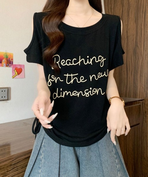 Girly Doll(ガーリードール)の「レタリングカットアウトサイドギャザーTシャツ(Tシャツ/カットソー・レディース・ブラック/ライトブルー/ホワイト・M/L)」の18枚目の写真