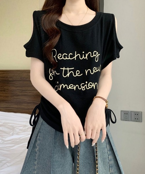 Girly Doll(ガーリードール)の「レタリングカットアウトサイドギャザーTシャツ(Tシャツ/カットソー・レディース・ブラック/ライトブルー/ホワイト・M/L)」の19枚目の写真