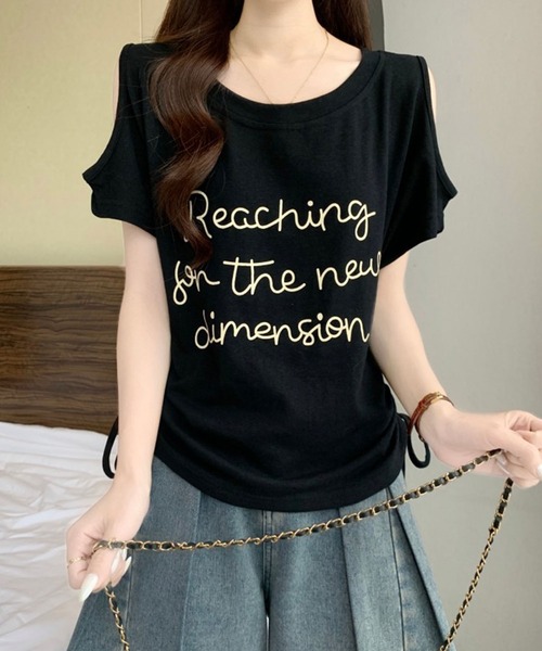 Girly Doll(ガーリードール)の「レタリングカットアウトサイドギャザーTシャツ(Tシャツ/カットソー・レディース・ブラック/ライトブルー/ホワイト・M/L)」の20枚目の写真