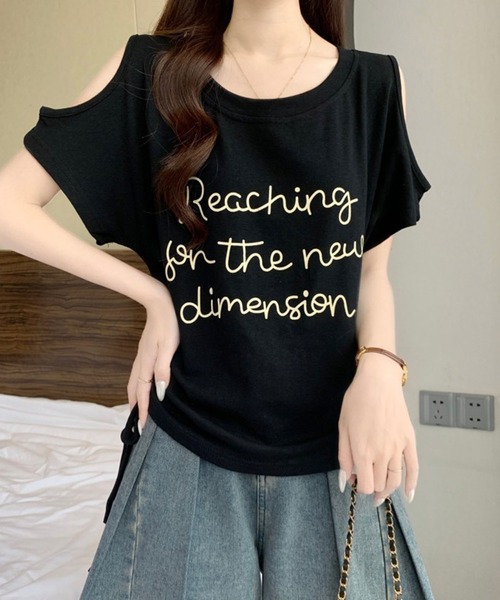 Girly Doll(ガーリードール)の「レタリングカットアウトサイドギャザーTシャツ(Tシャツ/カットソー・レディース・ブラック/ライトブルー/ホワイト・M/L)」の21枚目の写真