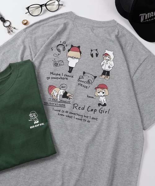 Red Cap Girl(レッドキャプガール)の「【70】【RCG/レッドキャップガール】グラフィック バックプリント Tシャツ/デフォルメプリント/フロントワンポイント/キャラクター/ユニセックス/レディース/メンズ(Tシャツ/カットソー・メンズ・グリーン/グレー/ブラック/ホワイト/ピンク・M/L)」の3枚目の写真