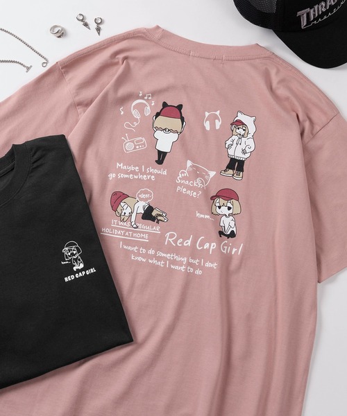 Red Cap Girl(レッドキャプガール)の「【70】【RCG/レッドキャップガール】グラフィック バックプリント Tシャツ/デフォルメプリント/フロントワンポイント/キャラクター/ユニセックス/レディース/メンズ(Tシャツ/カットソー・メンズ・グリーン/グレー/ブラック/ホワイト/ピンク・M/L)」の5枚目の写真