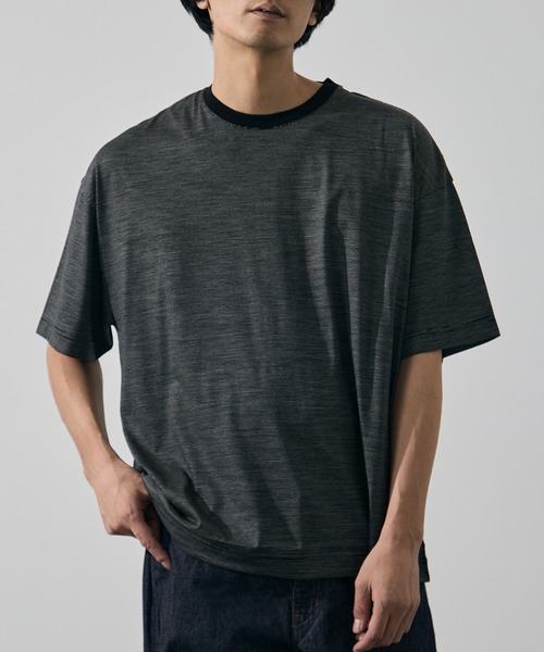 KANEMASA PHIL.(カネマサフィル)の「【KANEMASA PHIL./カネマサフィル】32G Wool Stripe SS Tee(Tシャツ/カットソー・メンズ・ベージュ/ブラック・L/M)」の2枚目の写真