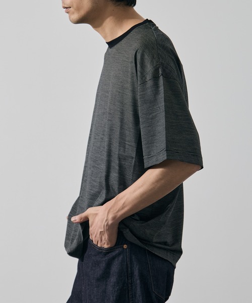 KANEMASA PHIL.(カネマサフィル)の「【KANEMASA PHIL./カネマサフィル】32G Wool Stripe SS Tee(Tシャツ/カットソー・メンズ・ベージュ/ブラック・L/M)」の4枚目の写真