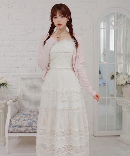 Anely(アネリー)の「ショート丈 Vネック リボン レース カーディガン(カーディガン/ボレロ・レディース・ピンク・FREE)」の5枚目の写真