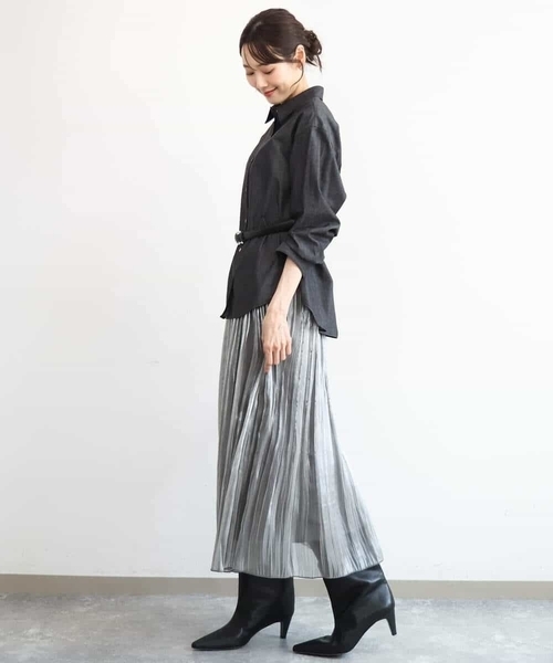 MK MICHEL KLEIN（エムケーミッシェルクラン）の「[洗える]ボウタイ付きデニムライクシャツブラウス（シャツ/ブラウス・レディース・ライトブルー/ブラック・38）」の18枚目の写真