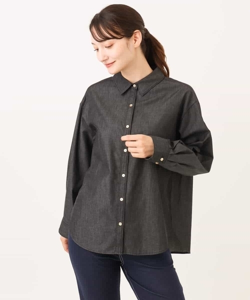 MK MICHEL KLEIN（エムケーミッシェルクラン）の「[洗える]ボウタイ付きデニムライクシャツブラウス（シャツ/ブラウス・レディース・ライトブルー/ブラック・38）」の4枚目の写真