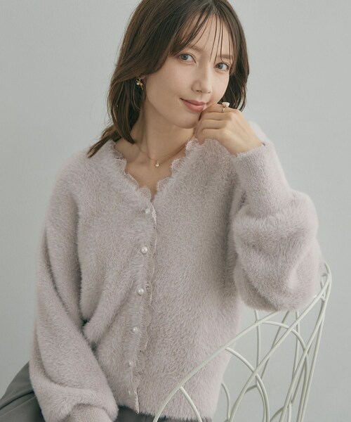 couture brooch（クチュールブローチ）の「フェザーニットトップスカーディ（カーディガン/ボレロ・レディース・ライトグレー/アイボリー/ボルドー/ブラウン系その他・40/38/42/36）」の12枚目の写真