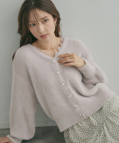 couture brooch（クチュールブローチ）の「フェザーニットトップスカーディ（カーディガン/ボレロ・レディース・ライトグレー/アイボリー/ボルドー/ブラウン系その他・40/38/42/36）」の9枚目の写真