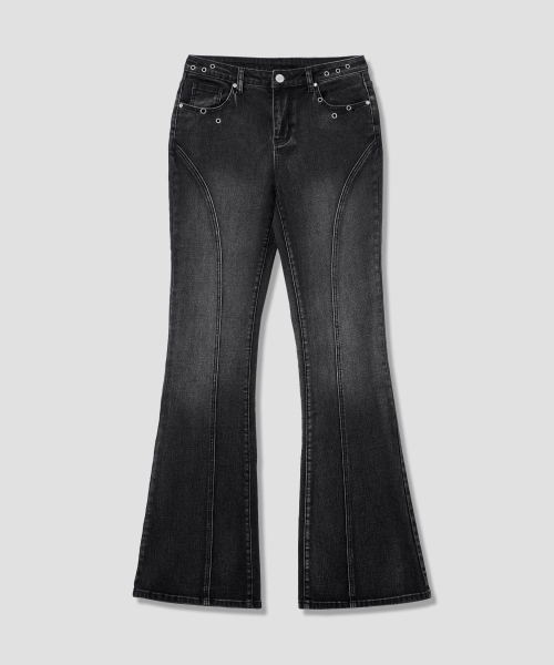 Verdnt（バーダント）の「インシジョン アイレットフレアデニムパンツ [ウォッシュドブラック]（デニムパンツ・レディース・その他・SMALL/MEDIUM）」の4枚目の写真