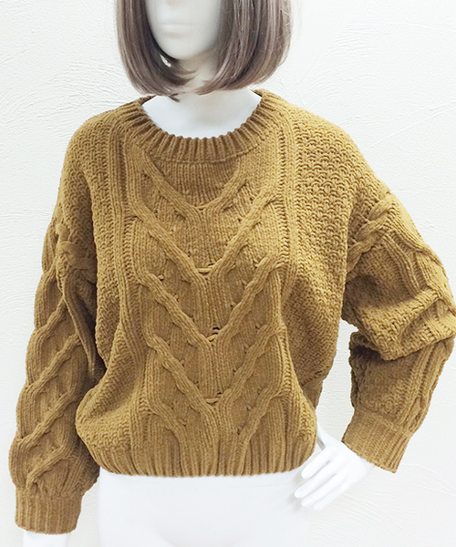 one after another NICE CLAUP(ワンアフターアナザーナイスクラップ)の「モールヤーンケーブルニット(ニット/セーター・レディース・ライトベージュ/ネイビー/マスタード/ピンク・FREE)」の13枚目の写真
