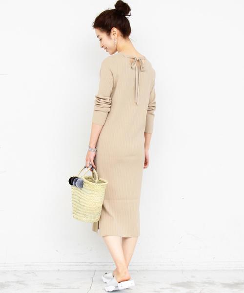 BEAUTY&YOUTH UNITED ARROWS（ビューティーアンドユースユナイテッドアローズ）の「BY∴ バックリボンリブニットマキシワンピース -手洗い可能- ◆（ワンピース・レディース・ブラック/ベージュ/レッド・FREE）」の5枚目の写真