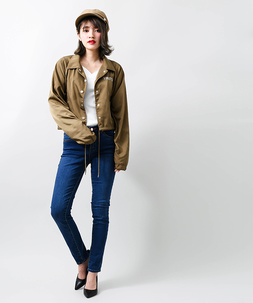 WEGO(ウィゴー)の「WEGO/ショートコーチジャケット(ナイロンジャケット・レディース・ブラック/カーキ/オフホワイト・FREE)」の22枚目の写真