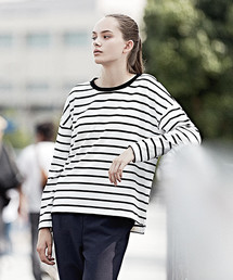 IGNIO | ビッグシルエット リラックス ボーダー柄 ロングＴシャツ (Tシャツ/カットソー)