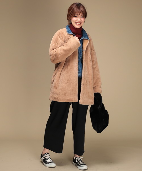 natural couture(ナチュラルクチュール)の「エコファーラウンドネックコート(その他アウター・レディース・グレイッシュベージュ/ネイビー/キャメル/ピンクベージュ・FREE)」の20枚目の写真