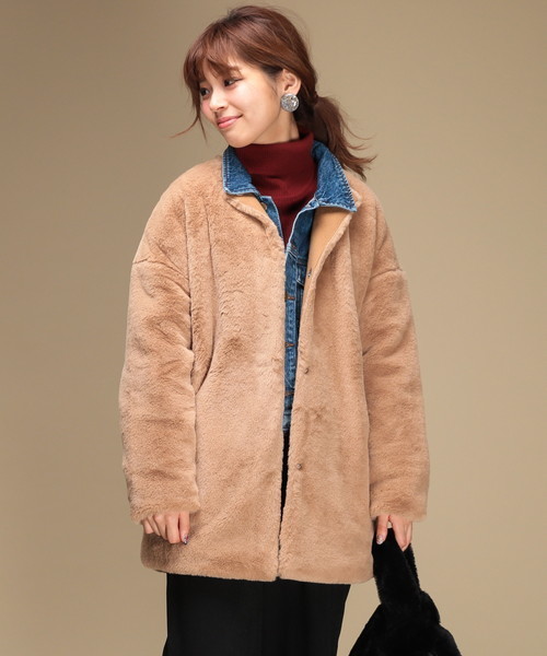 natural couture(ナチュラルクチュール)の「エコファーラウンドネックコート(その他アウター・レディース・グレイッシュベージュ/ネイビー/キャメル/ピンクベージュ・FREE)」の22枚目の写真