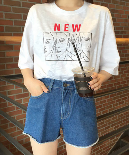 MICHYEORA（ミチョラ）の「MICHYEORA ニューフェイスTシャツ（Tシャツ/カットソー・レディース・ホワイト/ブラック/ベージュ/レンガ/ロイヤルブルー/マスタード/杢グレー・FREE）」の2枚目の写真