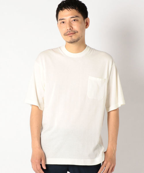 SHIPS(シップス)の「crepuscule: KNIT Tシャツ(Tシャツ/カットソー・メンズ・ネイビー/ホワイト・2/1)」の1枚目の写真