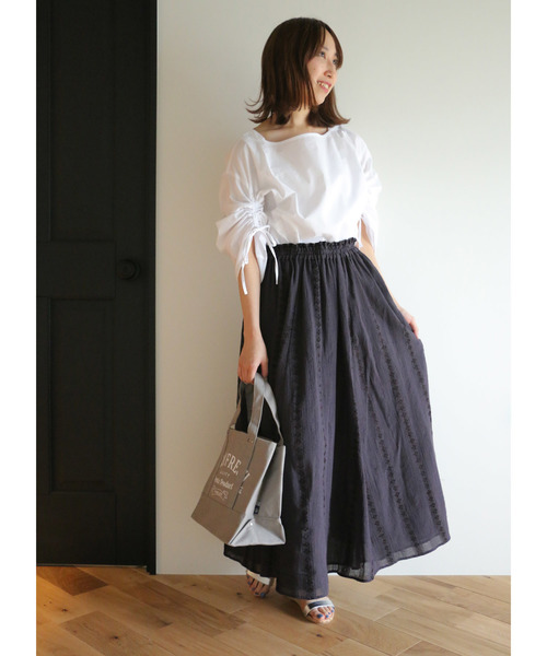 LBC（エルビーシー）の「レーヨン混ストライプドビースカート（スカート・レディース・ブラック/グリーン・M）」の2枚目の写真