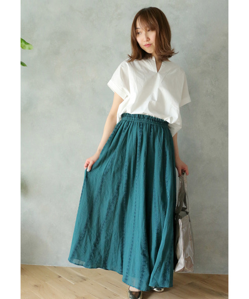 LBC（エルビーシー）の「レーヨン混ストライプドビースカート（スカート・レディース・ブラック/グリーン・M）」の9枚目の写真