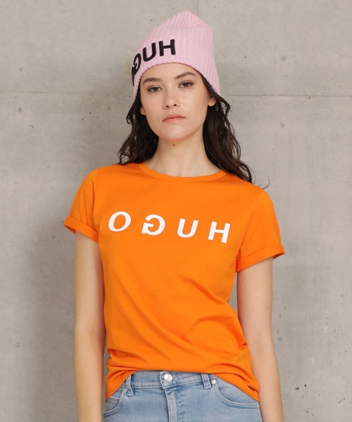 HUGO(ヒューゴ)の「ウィメンズ HUGOリバースロゴ コットンジャージー Tシャツ(Tシャツ/カットソー・レディース・ライトグレー/オレンジ・XS/S/L/M)」の12枚目の写真