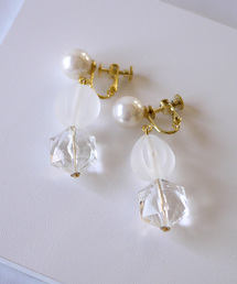 パール×ダブルアクリルイヤリング