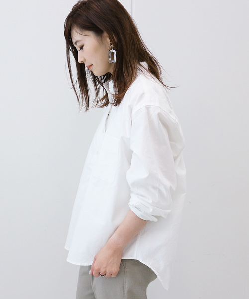 AMERICAN HOLIC(アメリカンホリック)の「スタンドカラーオックスBIGシャツ(シャツ/ブラウス・レディース・オフホワイト/グレイッシュベージュ/その他12/ストライプ/その他5/その他9・M/L)」の7枚目の写真