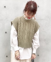 archives | ケーブル柄ベスト+プチハイブラウスSET(シャツ/ブラウス)