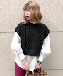 archives | ケーブル柄ベスト+プチハイブラウスSET(シャツ/ブラウス)