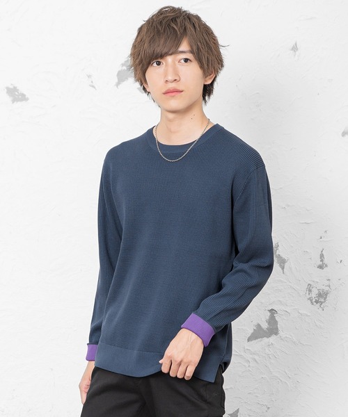 MinoriTY（マイノリティ）の「14Gワッフルリブ裏配色ニット ハイゲージ（ニット/セーター・メンズ・ベージュ/ブラウン/カーキ/ブルー系その他・M/L）」の4枚目の写真