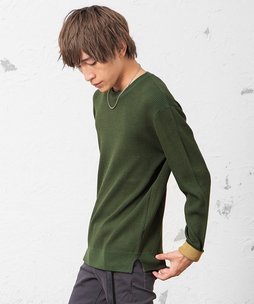 MinoriTY（マイノリティ）の「14Gワッフルリブ裏配色ニット ハイゲージ（ニット/セーター・メンズ・ベージュ/ブラウン/カーキ/ブルー系その他・M/L）」の10枚目の写真